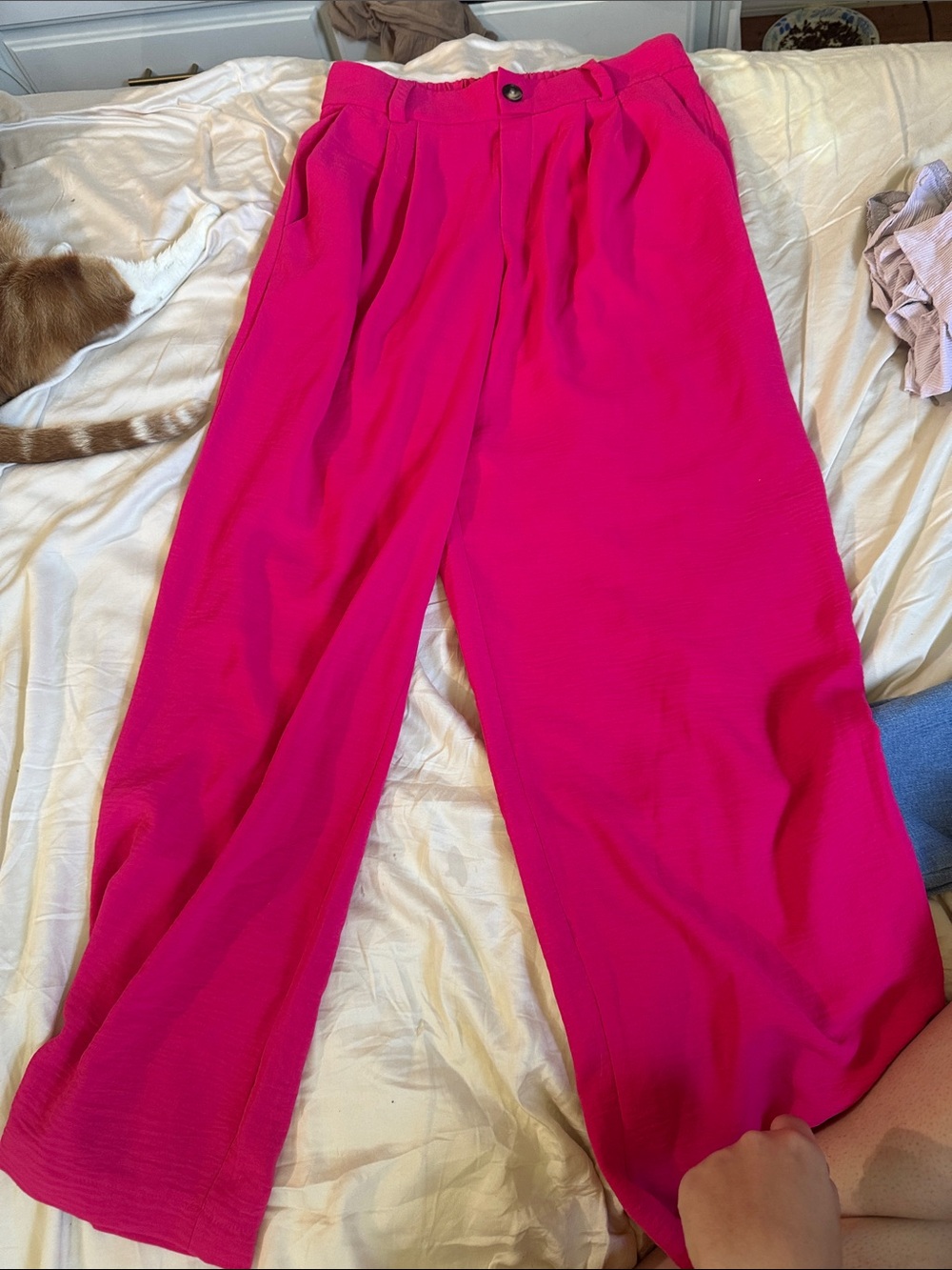 Bright Pink High-Waist Wide Leg Pants